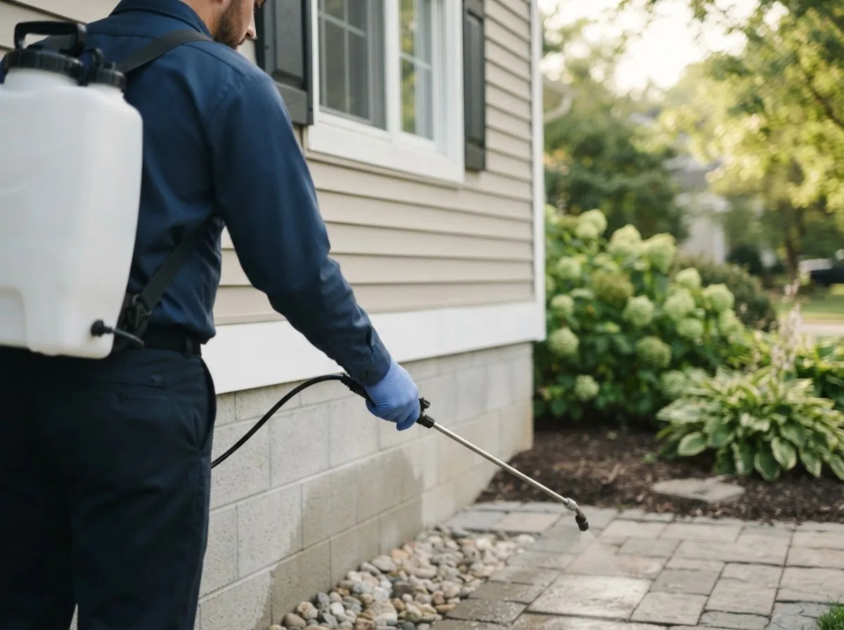 Pest control technician inspecting a home in Mott, ND